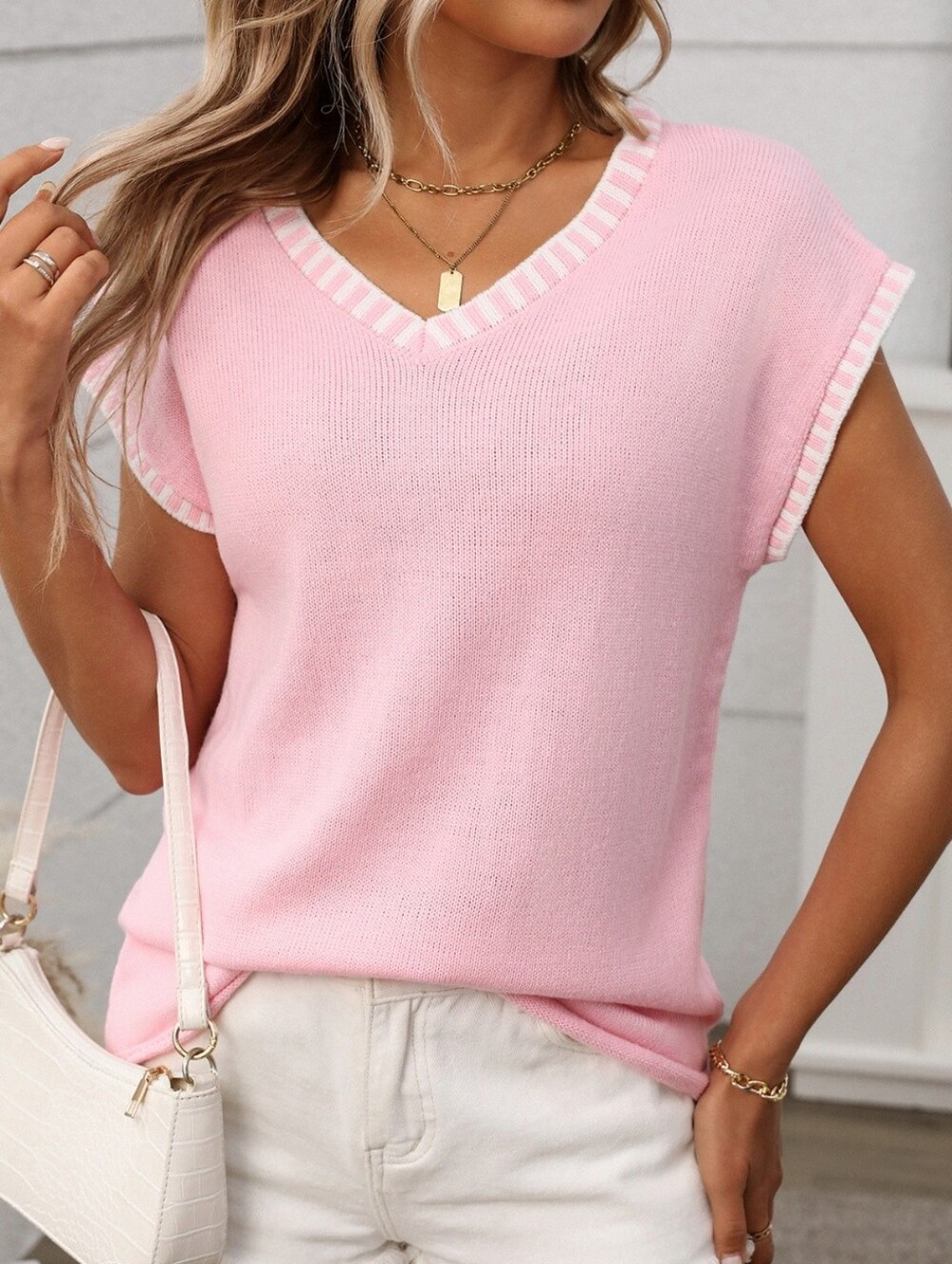 Pop Edge Knit Top - Pink